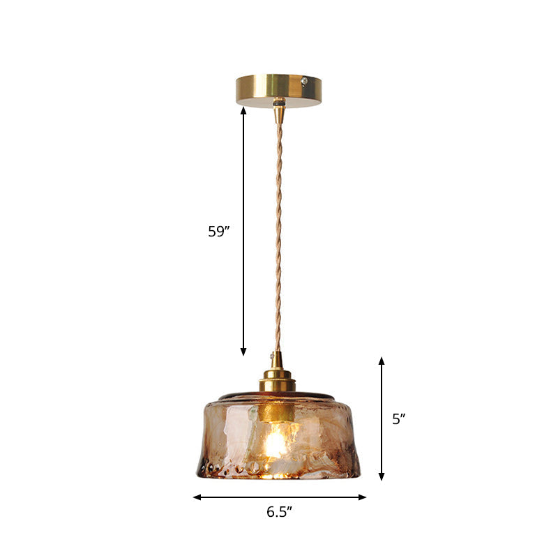 Hanglamp Rustiek Messing met Ronde Amber Albast Glazen Kap 16,5 cm voor Eetkamer Woonkamer Keuken