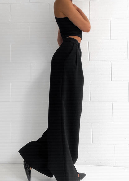 Hoge Taille Palazzo Broek Zwart Elegante Stijl
