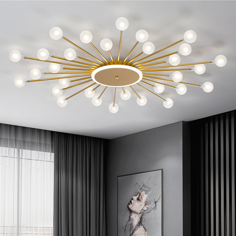 Postmoderne Plafondlamp met 18 Lichtpunten Matglas Starburst Design Zwart Goud Semi-Flush