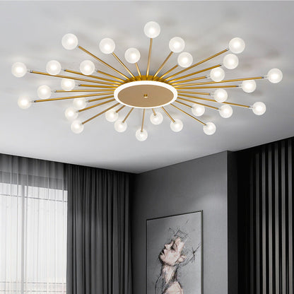 Postmoderne Plafondlamp met 18 Lichtpunten Matglas Starburst Design Zwart Goud Semi-Flush