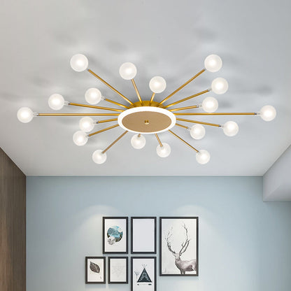 Postmoderne Plafondlamp met 18 Lichtpunten Matglas Starburst Design Zwart Goud Semi-Flush