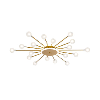 Postmoderne Plafondlamp met 18 Lichtpunten Matglas Starburst Design Zwart Goud Semi-Flush