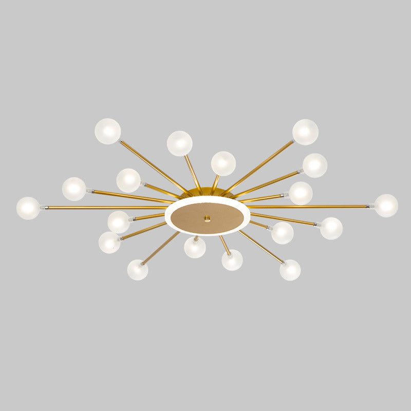 Postmoderne Plafondlamp met 18 Lichtpunten Matglas Starburst Design Zwart Goud Semi-Flush