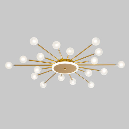 Postmoderne Plafondlamp met 18 Lichtpunten Matglas Starburst Design Zwart Goud Semi-Flush