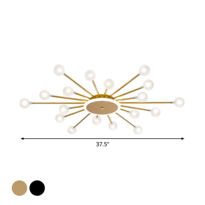 Postmoderne Plafondlamp met 18 Lichtpunten Matglas Starburst Design Zwart Goud Semi-Flush