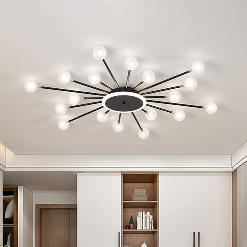 Postmoderne Plafondlamp met 18 Lichtpunten Matglas Starburst Design Zwart Goud Semi-Flush