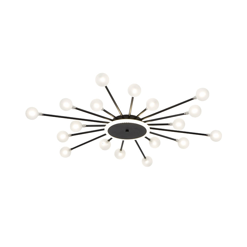 Postmoderne Plafondlamp met 18 Lichtpunten Matglas Starburst Design Zwart Goud Semi-Flush