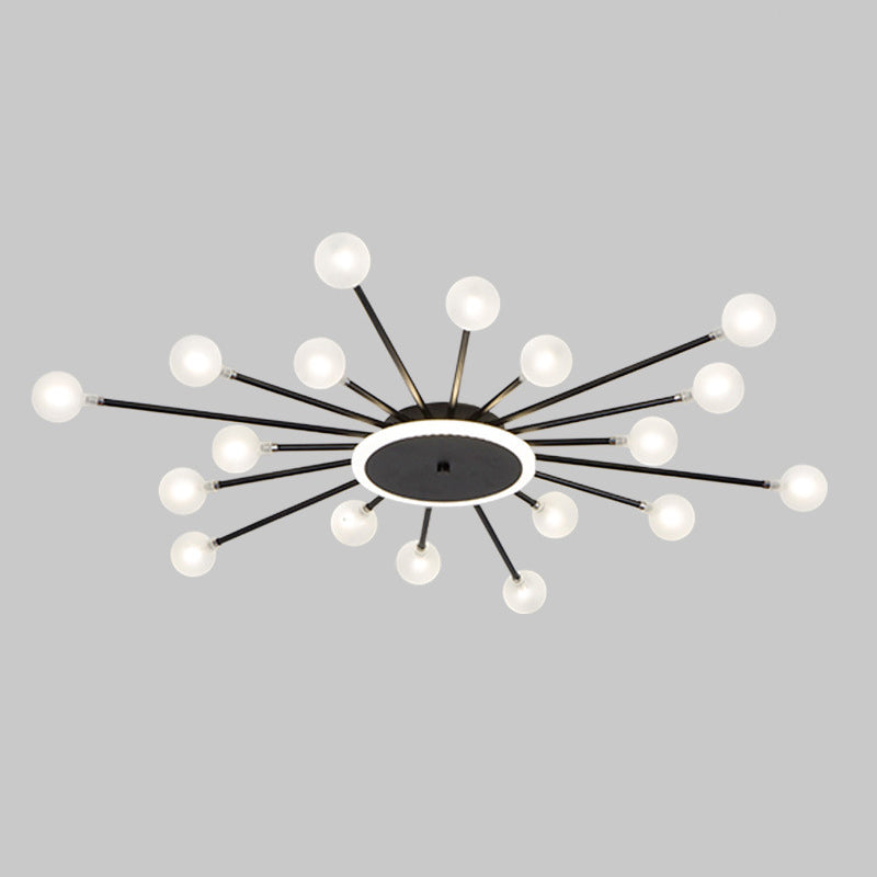 Postmoderne Plafondlamp met 18 Lichtpunten Matglas Starburst Design Zwart Goud Semi-Flush