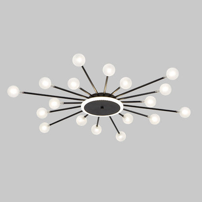 Postmoderne Plafondlamp met 18 Lichtpunten Matglas Starburst Design Zwart Goud Semi-Flush