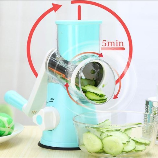 Roterende Keukenrasp met 3 Messen – Handmatige Multifunctionele Groentesnijder en Kaasrasp voor Salade, Gebak en Pasta