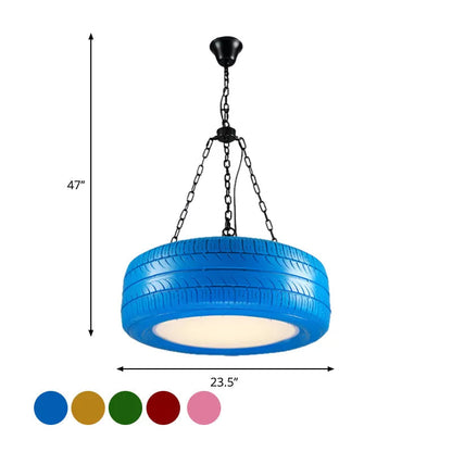 Industriële Hanglamp Autoband Rubber met Ketting voor Bar | Creatieve Verlichting Groen Geel Roze Rood Blauw