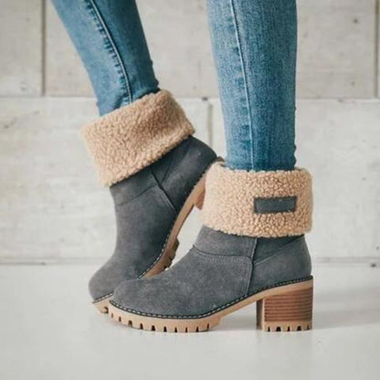 Winterlaarzen Dames met Lage Blokhak Comfortabel Antislip Warme Voering Stretch Zwart Groen Rood Elegante Laarzen