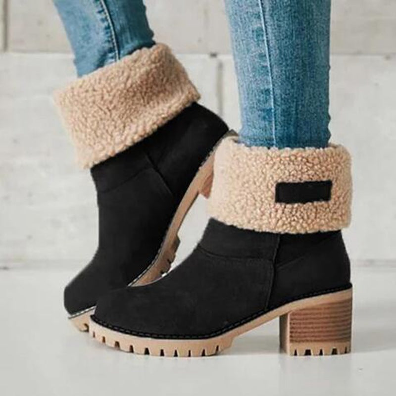 Winterlaarzen Dames met Lage Blokhak Comfortabel Antislip Warme Voering Stretch Zwart Groen Rood Elegante Laarzen