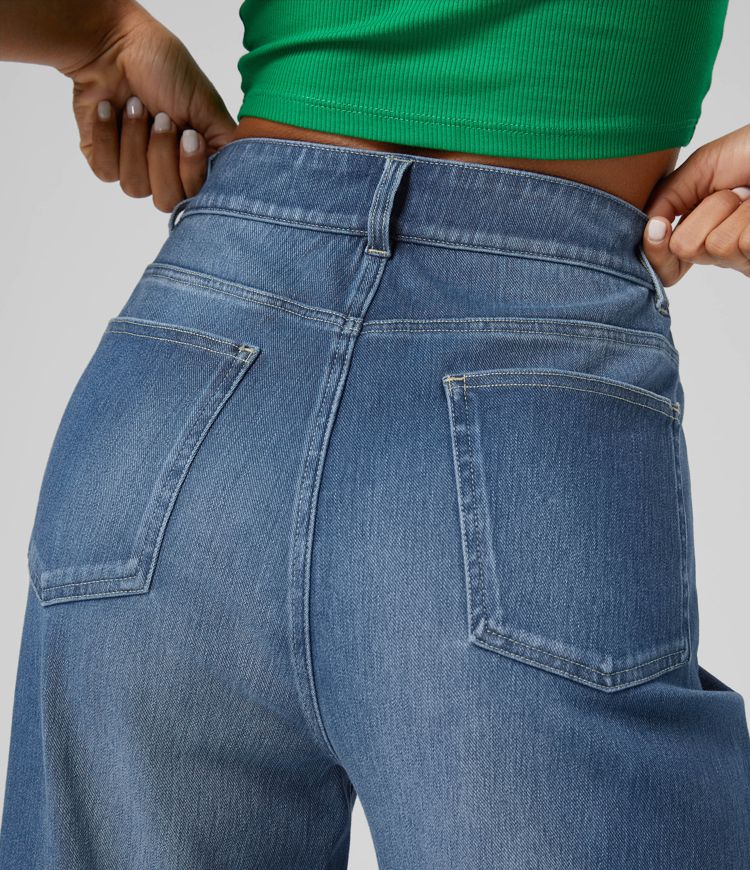 Dames Jeans Zwart Wide Leg Comfortabele Broek