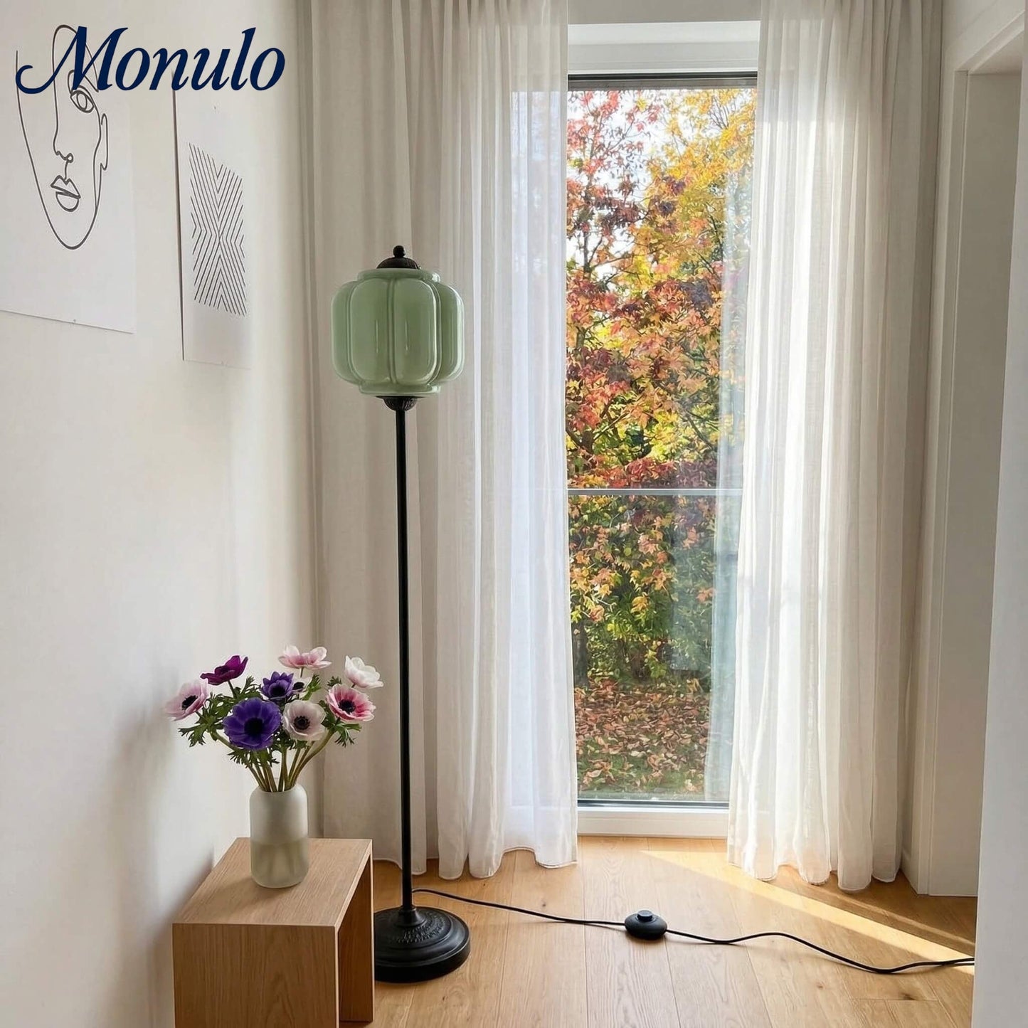 Decoratieve Glazen Pompoen Vloerlamp Retro Organische Stijl Woonkamer Staande Lamp