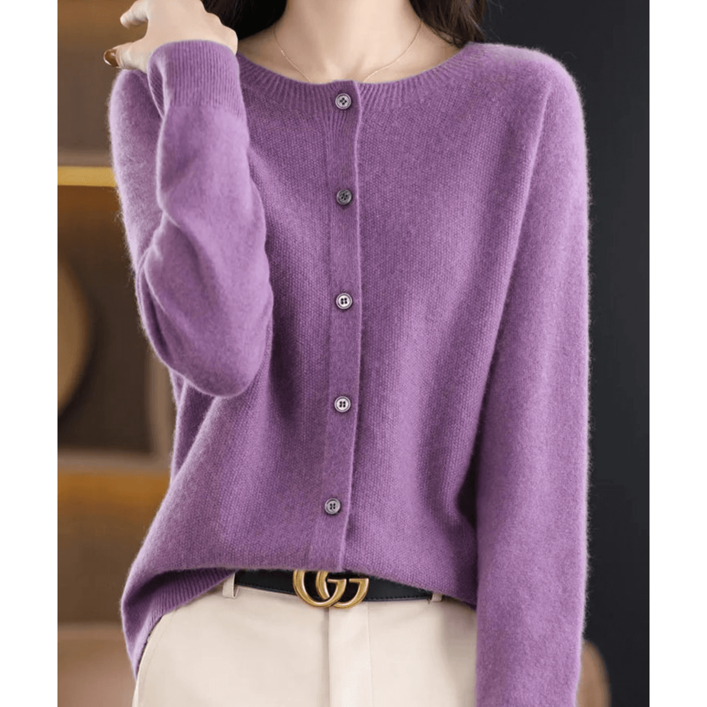 Dames Vest Fijngebreid Ronde Hals Wollook
