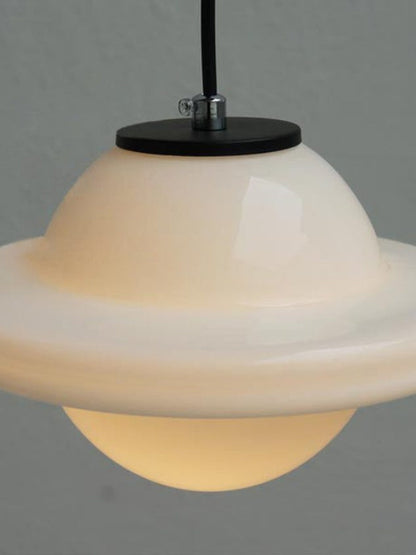Vintage Art Deco Melkglas Hanglamp met Gestreepte Kap voor Eetkamer en Woonruimte