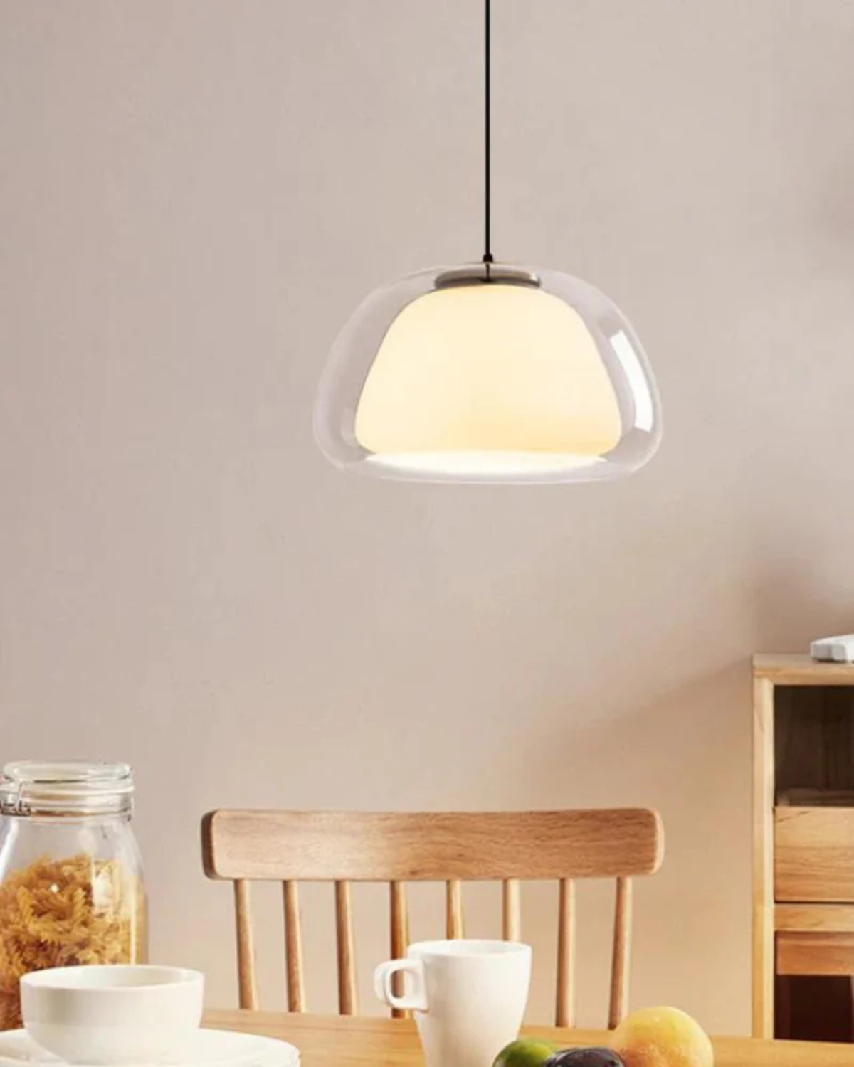 Luxe Glazen Hanglamp Met Mat En Transparant Glas In Minimalistisch Japandi Design