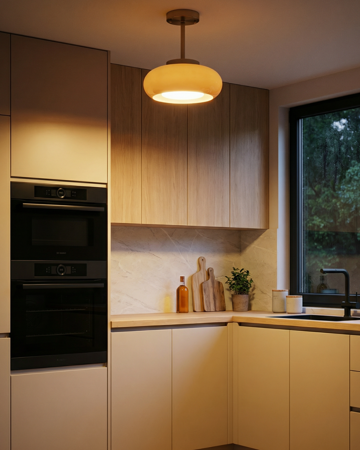 Moderne Plafondlamp Met Gouden Frame En Glazen Kap In Amber Of Wit 3000K Warm Licht
