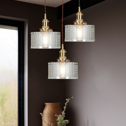 Quilivon Hanglamp Glas Messing Groen E27 Keuken Eettafel Retro Verlichting Geribbeld Glas Design