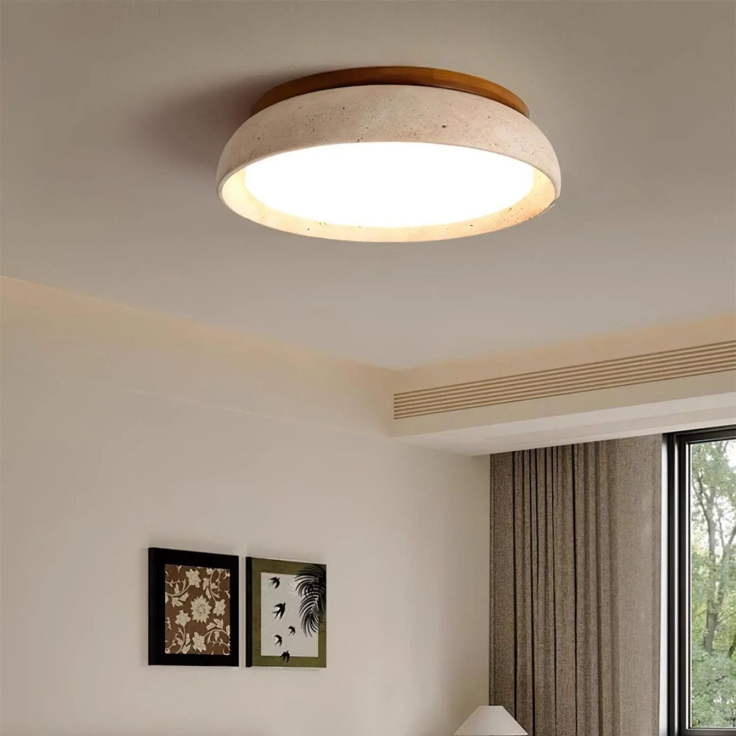 Depiara plafondlamp travertin hout LED 3000K beige plafondverlichting woonkamer slaapkamer hal badkamer modern minimalistisch