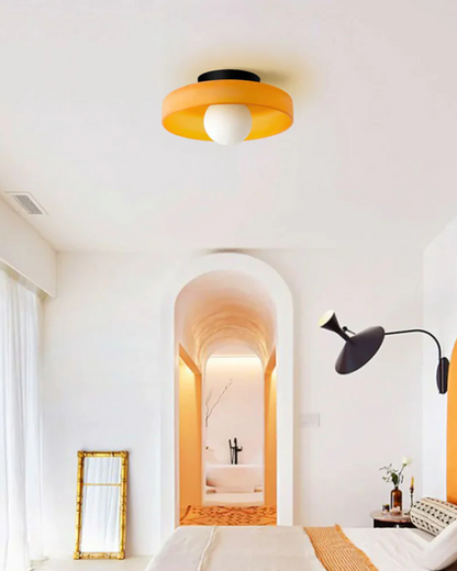 Moderne ronde plafondlamp van glas en ijzer – minimalistische designlamp voor woonkamer en slaapkamer met warme lichtkleur