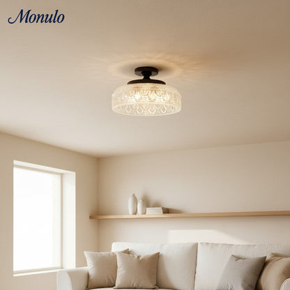 Geribbelde Glazen Plafondlamp met Metalen Armatuur – Minimalistische Verlichting voor Slaapkamer en Gang