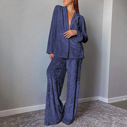 Dames Velvet Broekpak Lange Mouwen Shirt Set Comfortabele Stof