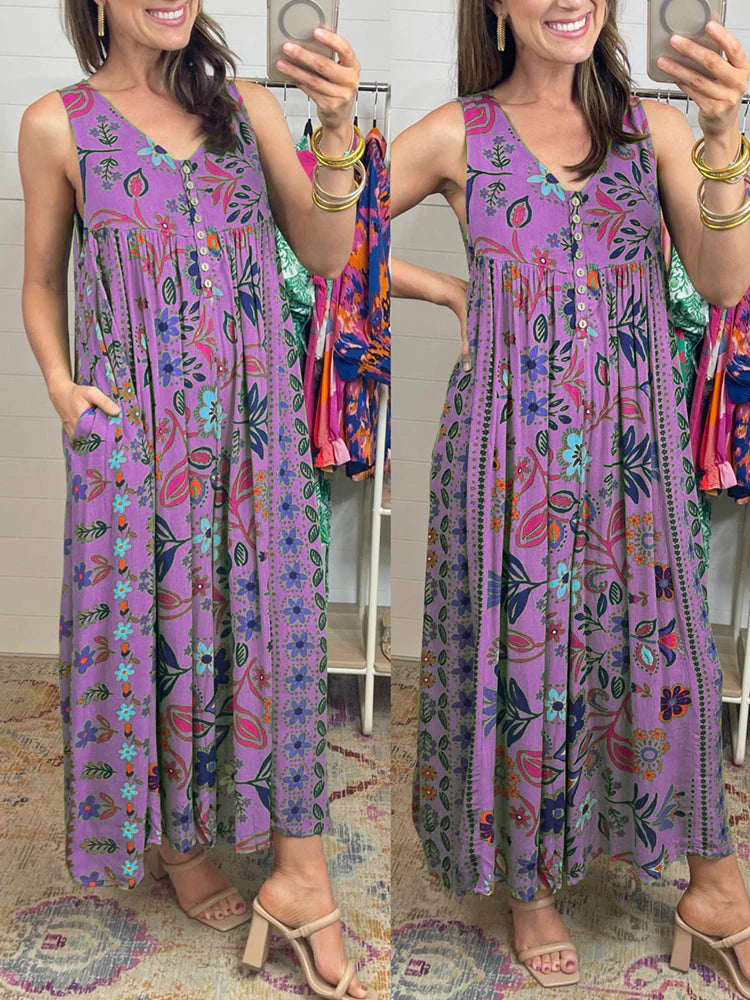 Jumpsuit Vrouw Bloemenprint Zomerjurk Vintage Look