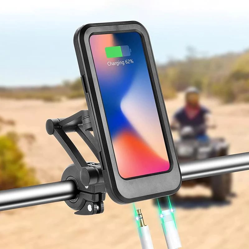 Waterdichte Telefoonhouder voor Fiets met 15W Draadloze Powerbank Zwart