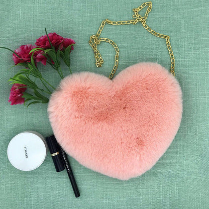 Dames Crossbody Tas Pluche Hartvormig met Ketting Sluiting