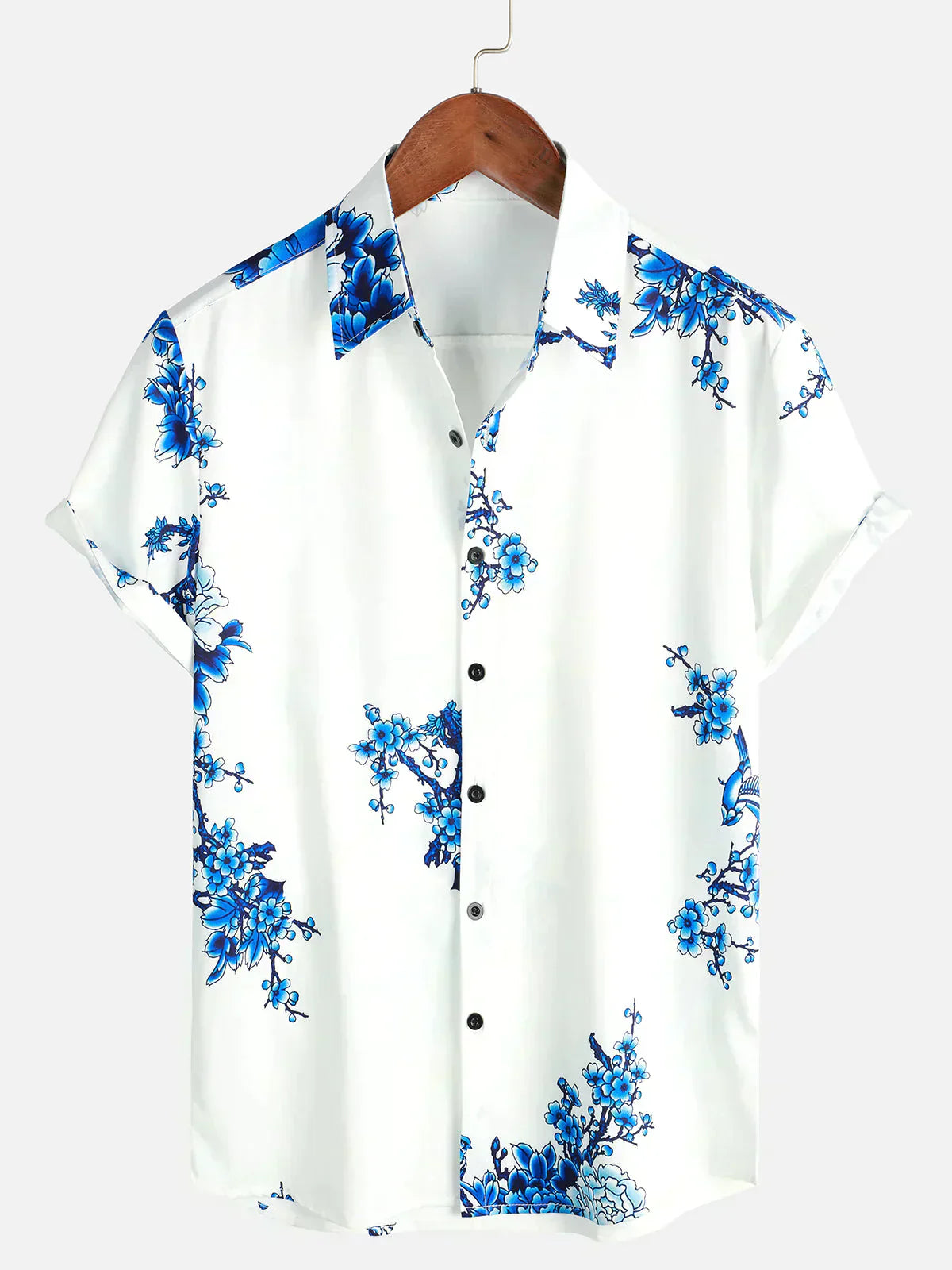 Mannen Zomeroverhemd Wit Korte Mouwen Bloemenprint