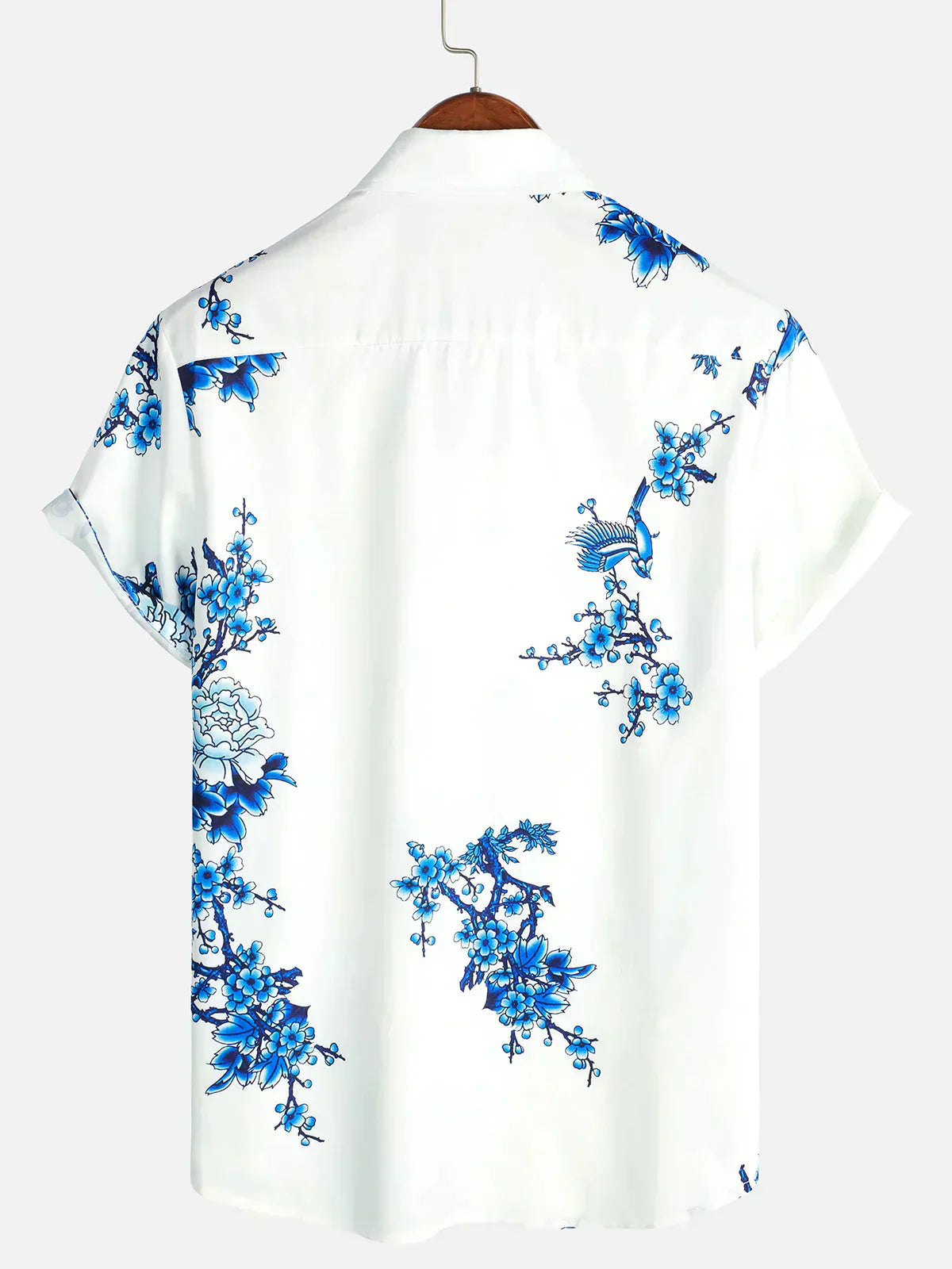 Mannen Zomeroverhemd Wit Korte Mouwen Bloemenprint