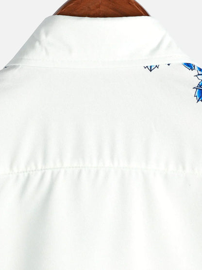Mannen Zomeroverhemd Wit Korte Mouwen Bloemenprint