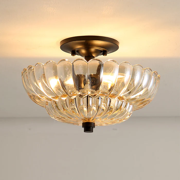 Retro Plafondlamp van Glas – Amberkleurig of Helder – Nostalgische Sfeerverlichting voor Keuken Woonkamer Eetkamer – Vintage Design – E27 Fitting