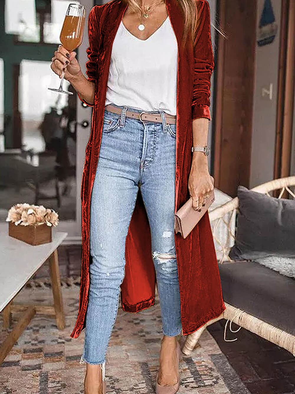 Damesvest Velvet Zacht en Elegante Lange Jas