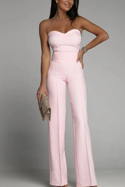 Elegante Jumpsuit Zonder Schouderbanden Minimalistisch Chic