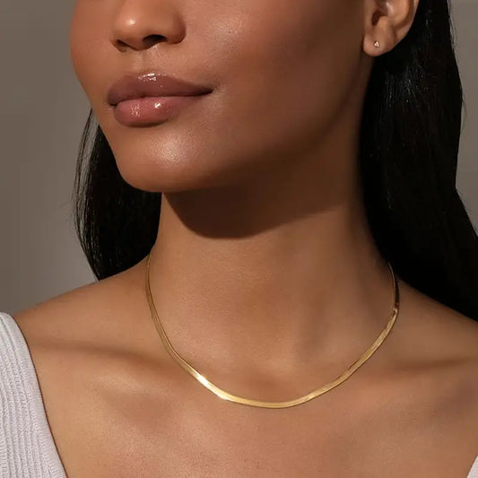 Goudkleurige Herringbone Ketting Simpele Chic Sieraden - StudioMarella