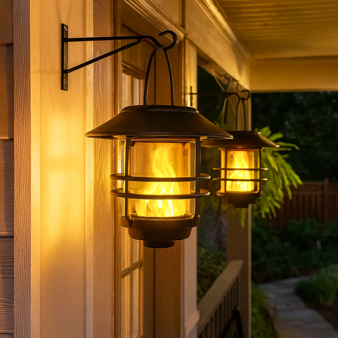 Solarlantaarns met Flammeneffect voor Tuin en Veranda – Atmosferische Wandverlichting 2 Stuks