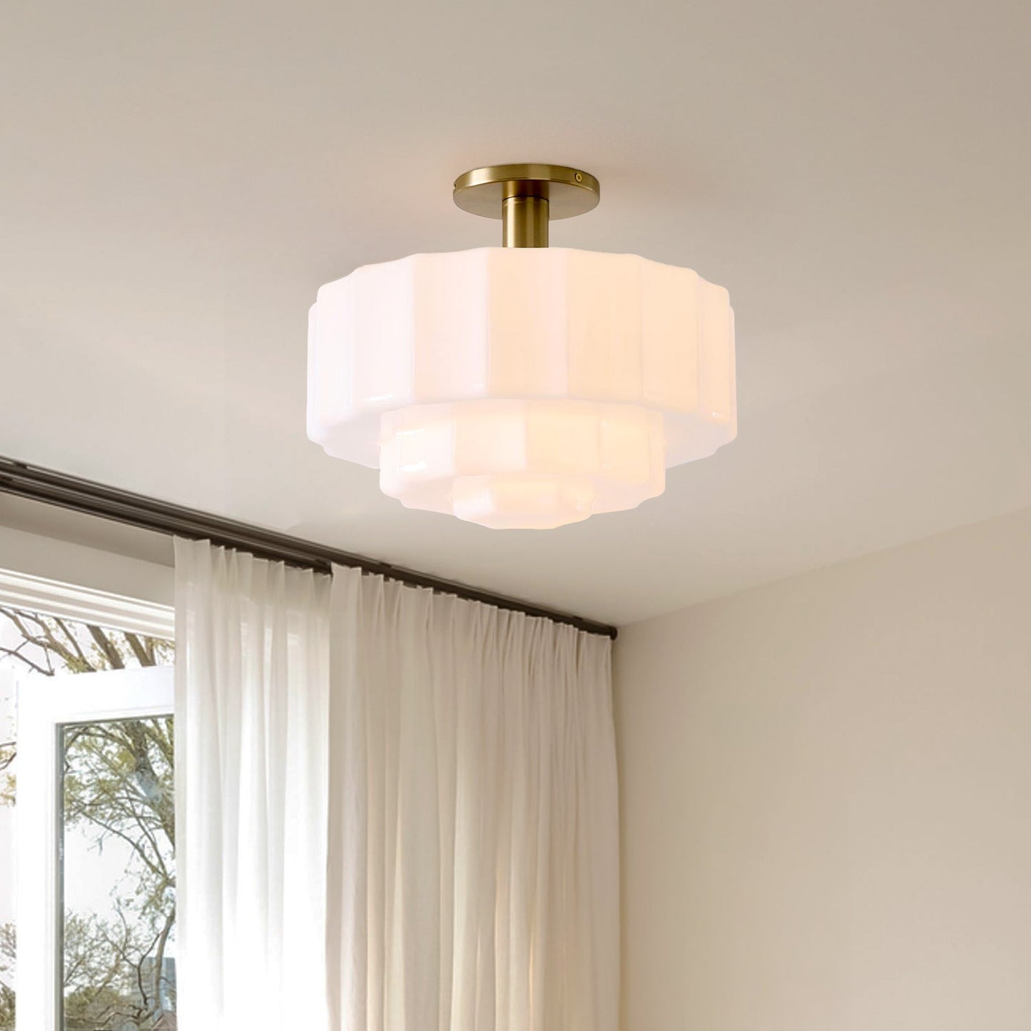 Gelaagde Plafondlamp met Getextureerd Melkglas – Modern Vintage Design