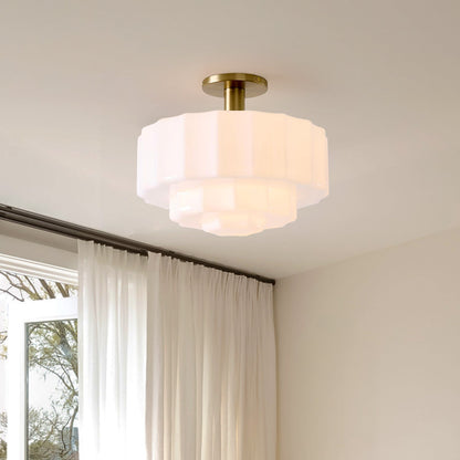 Gelaagde Plafondlamp met Getextureerd Melkglas – Modern Vintage Design