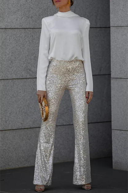 Vrouwelijke Flared Broek Glitter Feestje Kleding Pailletten