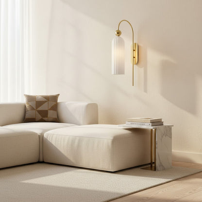 Geribbelde Glazen Wandlamp Cilindervorm met Gouden Fitting voor Gang, Slaapkamer, Woonkamer