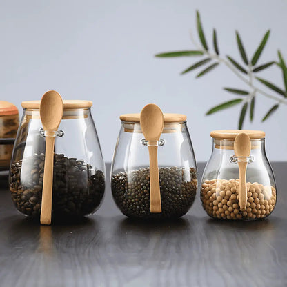 Glazen Voorraadpot Bamboe Deksel Luchtdicht Koffie Thee Granen Keuken Set