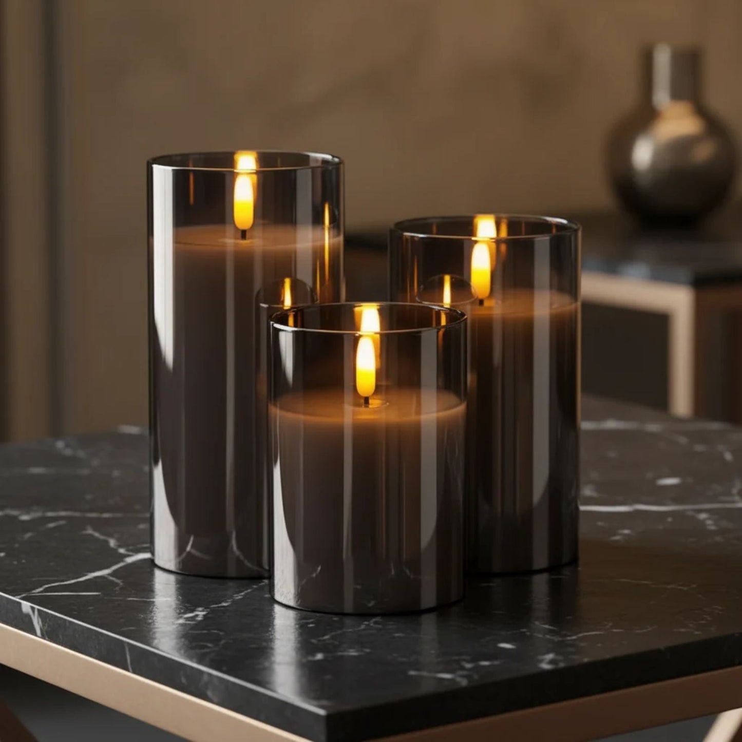 LED kaarsen met afstandsbediening glas zwart sfeer verlichting set timer modern interieur woonkamer slaapkamer decoratie realistisch vlam effect