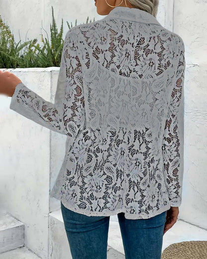 Dames Blazer Kanten Jas Elegant Zwart