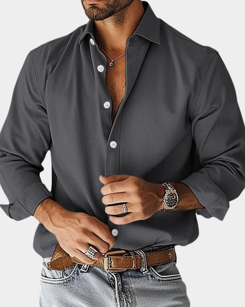 Heren Overhemd Lange Mouwen Button Down Kraag Slim Fit