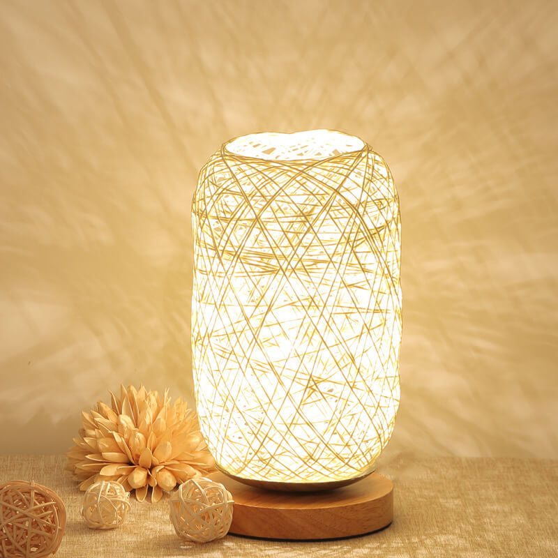 Scandinavische Tafellamp met Natuurlijke Rotan & Houtafwerking Japandi-Stijl