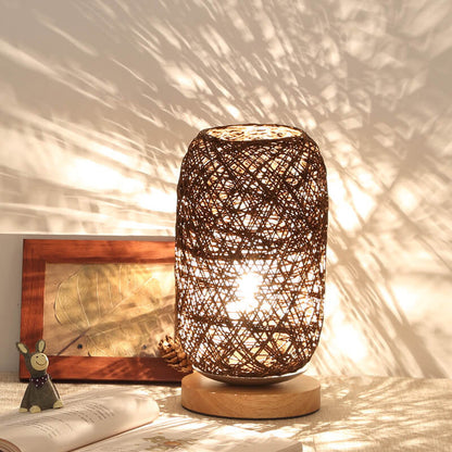 Scandinavische Tafellamp met Natuurlijke Rotan & Houtafwerking Japandi-Stijl
