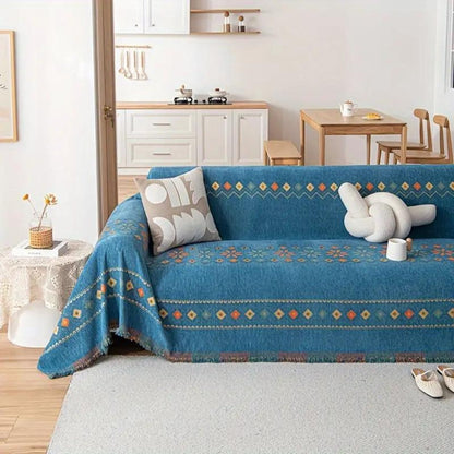 Bohemian bankhoes met anti-slip onderkant – stijlvolle meubelbescherming met kwastdetails